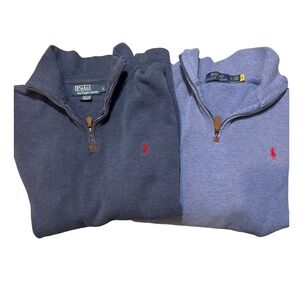 Polo Ralph Lauren Mens Quarter Zip Pullover Sweater Bundle Blue Navy Large 2pk
